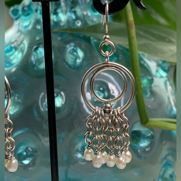 Silpada Vintage HTF RARE Oxidized Freshwater Pearl Chain Dangle Earrings - Picture 8 of 13